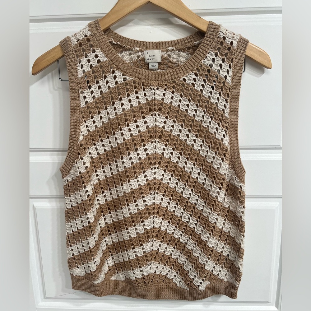 A New Day Chevron Crochet Tank Top in Brown and Cream